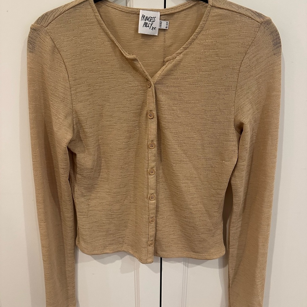 Princess Polly Tan Cropped Button Down Shirt